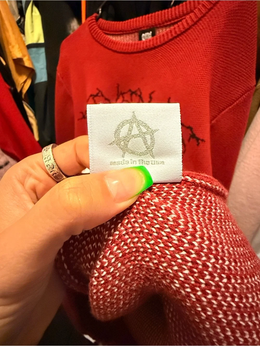 Bershka Red Graphic Crewneck Sweater with White Motif - Picture 7 of 7